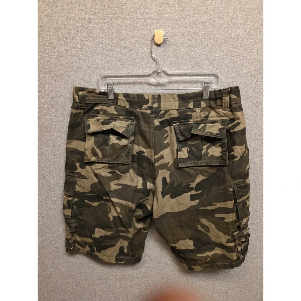 Mens Camo Cargo Shorts Size 38 Green Brown Woodland Camouflage Cotton Utility